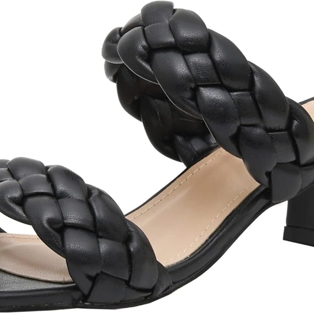 Women's Vegan Leather Braided Heel Sandals Wide Width Memory Foam Summer Shoes